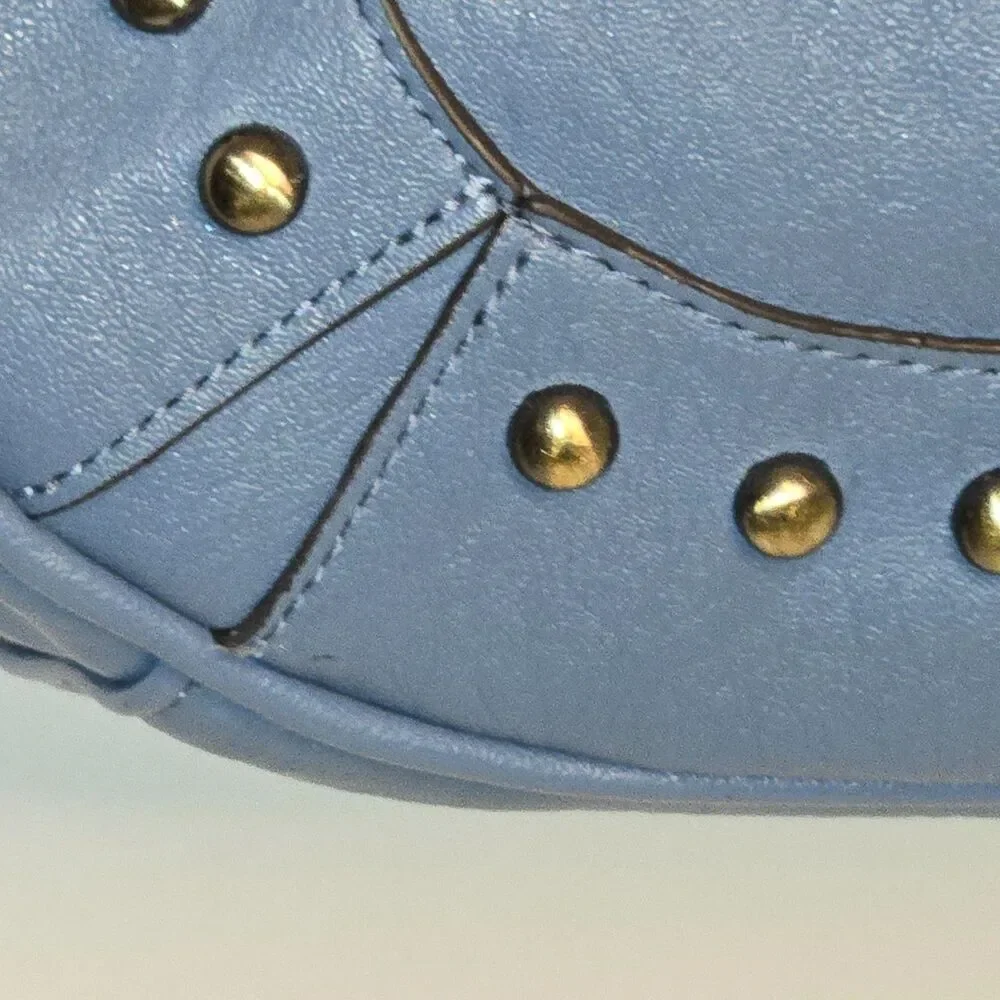 Jessica Simpson Skylar Hobo Bag Dusty Blue Studded JS Charm Vegan Leather